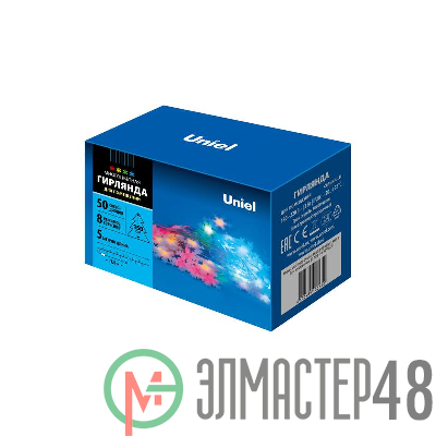 Гирлянда LED "Снежинки-3" ULD-S0500-050/DTA MULTI IP20 SNOWFLAKES-3 5м 50 диодов разноцвет. свет провод прозр. Uniel UL-00007195