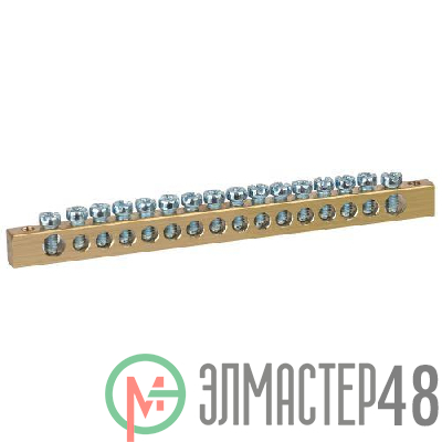 Шина NO-122-07 PEN "земля-ноль" 6х9мм 16/2 с креплениями по краям латунь ЭРА Б0047221