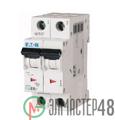 Выключатель автоматический модульный 2п C 10А 6кА PL6-C10/2 EATON 286565