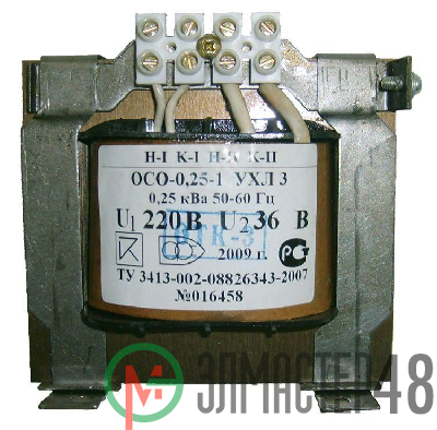 Трансформатор ОСО-0.25 УХЛ3 220/36. IP00 Электротехник ET003107