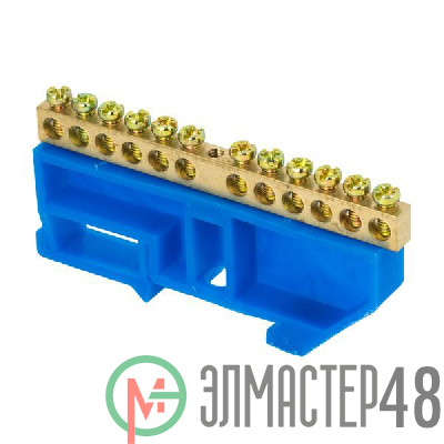 Шина нулевая N 6х9 12 отвер. латунь син. изолятор на DIN-рейку PROxima EKF sn0-63-12-d