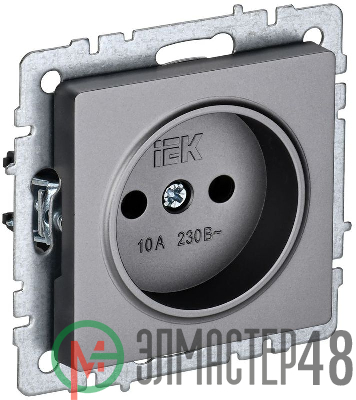 Розетка 1-м СП BRITE РС10-1-0-БрС 10А без заземл. без защ. шторок сталь IEK BR-R10-10-K46
