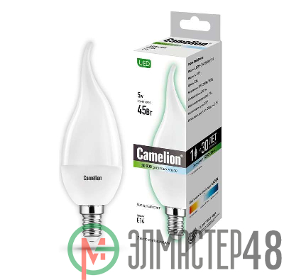Лампа светодиодная LED5-CW35/845/E14 5Вт свеча на ветру 4500К бел. E14 405лм 220-240В Camelion 12034