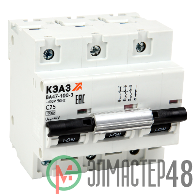Выключатель автоматический модульный ВА47-100-3C63-УХЛ3 (10кА) КЭАЗ 318144