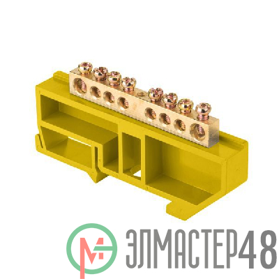 Шина нулевая N 6х9 8 отвер. латунь желт. изолятор на DIN-рейку PROxima EKF sn0-63-08-dz