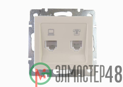 Розетка компьютерная + телефонная 2-м СП Rain RJ45 + RJ11 16А IP20 механизм крем. LEZARD 703-0388-143