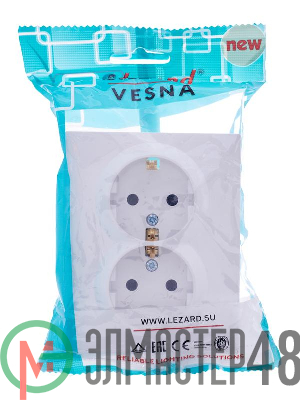 Розетка 2-м СП VESNA с заземл. со шторками ПБТ бел. LEZARD 742-0200-178B