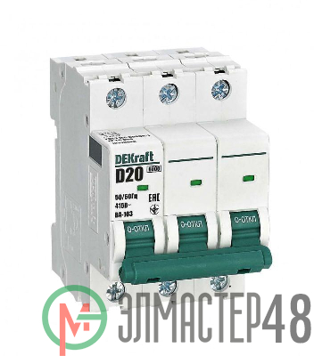Выключатель автоматический модульный 3п D 20А 6кА ВА-103 DEKraft 12370DEK