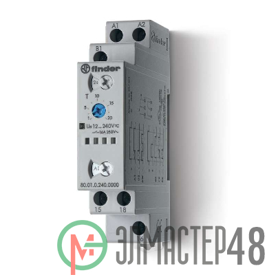 Таймер модульный мультифункциональный (AI DI SW BE CE DE) 12…240В АС/DC 1CO 16А 17.5мм регулировка времени 0.1с…24ч IP20 FINDER 800102400000