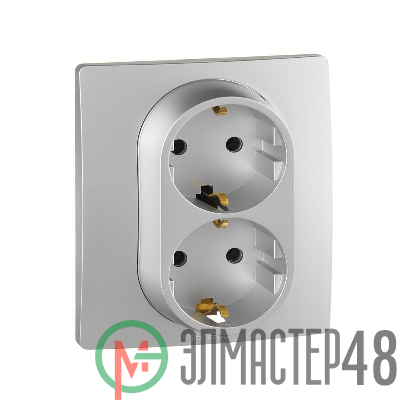 Розетка 2-м СП Etika 16А IP20 250В 2P+E с заземл. немецк. стандарт винт. клеммы в сборе алюм. Leg 672423
