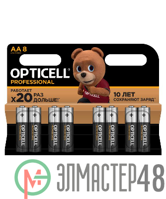 Элемент питания алкалиновый AA/LR6 (блист. 8шт) Professional Opticell 5052007