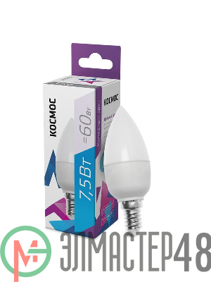 Лампа светодиодная CN 7.5Вт 220В E14 6500К КОСМОС LkecLED7.5wCNE1465