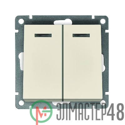 Выключатель 2-кл. СП Афина 10А IP20 с подсветкой механизм сл. кость (ivory) Universal A0123-I