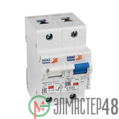 Выключатель автоматический модульный 1п D 80А 10кА OptiDin BM125-1D80-НР-14ln-УХЛ3 с независимым расцепителем КЭАЗ 336367