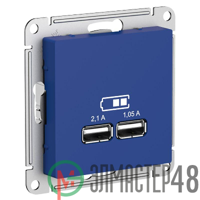 Розетка USB AtlasDesign тип A+A 5В/2.1А 2х5В/1.05А механизм аквамарин SE ATN001133