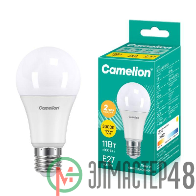 Лампа светодиодная LED11-A60/830/E27 11Вт грушевидная 3000К тепл. бел. E27 840лм 220-240В Camelion 12035