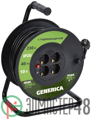 Удлинитель на катушке 4х40м 2P+PE 10А УК40 с термозащ. 3х1.0кв.мм GENERICA IEK WKP10-10-04-40-G
