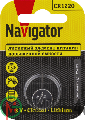Элемент питания литиевый CR1220 93 825 NBT-CR1220-BP1 (блист.1шт) NAVIGATOR 93825