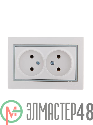 Розетка 2-м СП Мира 16А IP20 без заземл. керам. бел./сер. LEZARD 701-0215-128