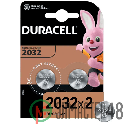 Элемент питания литиевый CR 2032-2BL (блист.2шт) (20/200/29400) Duracell Б0037273