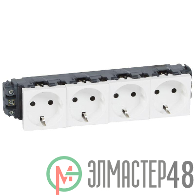 Механизм розетки 4-м СП Mosaic New 8мод. 2К+З защ. шторки с винт.зажим. бел. Leg 077604