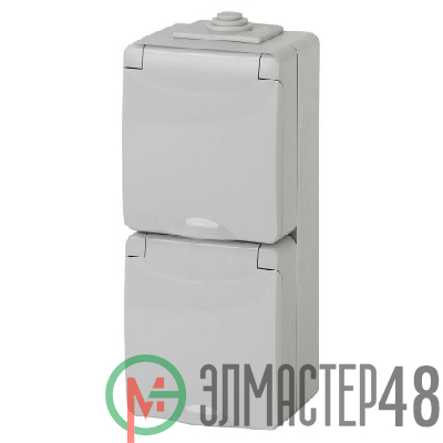 Розетка ОП 2х2P+E 11-2607-03 16А-250В верт. IP65 сер. ЭРА Б0036002