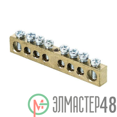 Шина PEN "ноль-земля" 6х9 8 отвер. латунь крепеж по центру розн. стикер PROxima EKF sn0-63-08-r