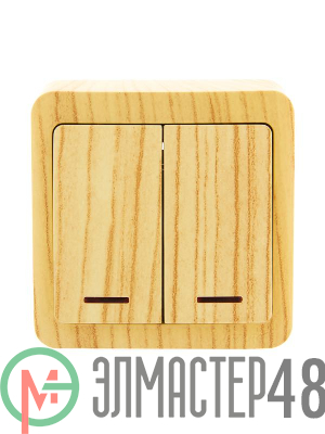 Выключатель 2-кл. ОП VIOLA 10А IP20 с подсветкой беленый дуб LEZARD 751-5200-112