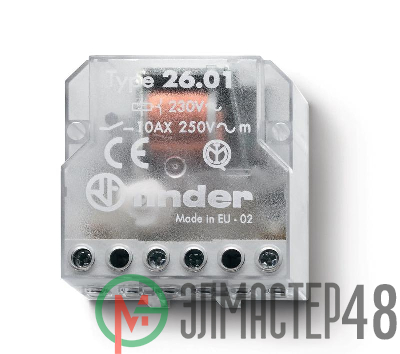 Реле шаговое электромеханич. 1NO 10А 2 состояния AgNi 230В AC монтаж в коробке IP20 FINDER 260182300000