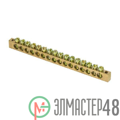 Шина PEN "ноль-земля" 6х9 16 отвер. латунь крепеж по краям PROxima EKF sn0-63-16-k