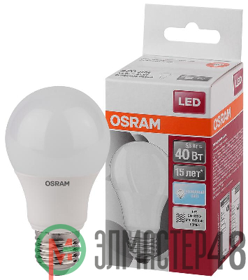 Лампа светодиодная LED STAR CLASSIC A 40 5.5W/865 5.5Вт грушевидная 6500К холод. бел. E27 470лм 220-240В матов. пласт. OSRAM 4052899971523