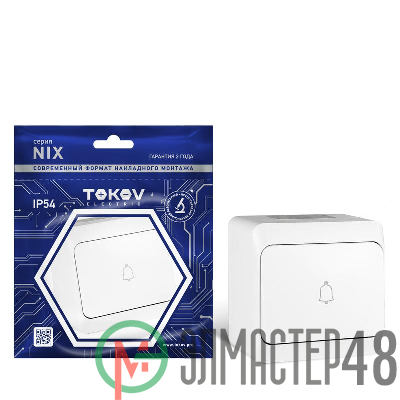 Кнопка звонка ОП Nix 10А IP54 250В бел. TOKOV ELECTRIC TKE-NX-DB-C01-IP54