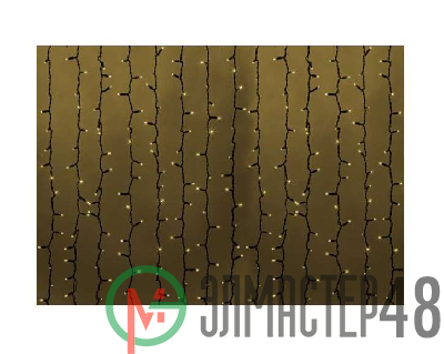 Гирлянда Дождь "ПЛЕЙ-ЛАЙТ" 2х1.5м 360LED 22Вт IP44 230В тепл. бел.; фиксинг темн. зел. провод NEON-NIGHT 235-126