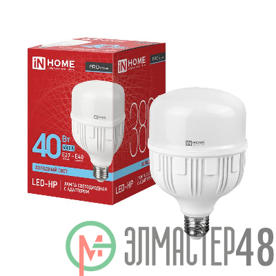 Лампа светодиодная LED-HP-PRO 40Вт 230В 6500К E27 3600лм с адаптером IN HOME 4690612031101