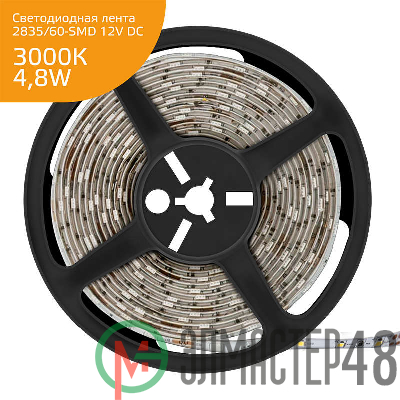 Лента светодиодная Elementary 2835/60-SMD 4.8Вт 12В DC IP20 тепл. бел. (уп.5м) Gauss 355000105