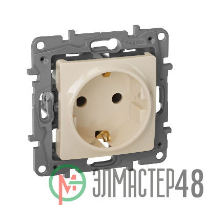 Механизм розетки 1-м СП Etika 2К+З 16А с заземл. винт. зажимы сл. кость Leg 672321