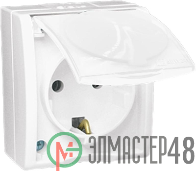 Розетка 1-м ОП Simon15 с защ. крышкой с заземл. IP54 бел. Simon 1594445-030