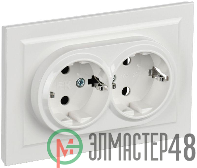 Розетка 2-я с з/к/ш Brite 16А в сб. РСш12-3-БрБ бел. IEK BR-R24-16-K01-F-PRO