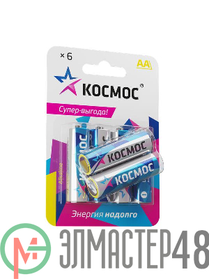 Элемент питания алкалиновый AA/LR06 BP-6 (блист.6шт) КОСМОС KOCLR6BL6