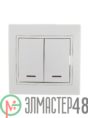 Выключатель 2-кл. СП Мира 10А IP20 с подсветкой бел./бел. LEZARD 701-0202-112