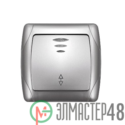 Переключатель проходной 1-кл. СП Маргарита 10А IP20 с подсветкой серебр. UNIVersal М0125-S