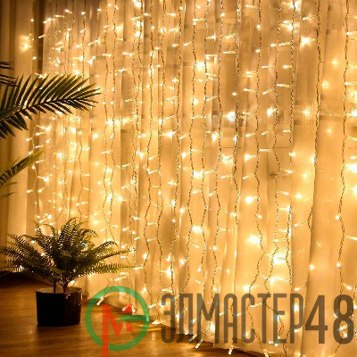 Гирлянда светодиодная "Дождь/Занавес" 3х3м 400LED тепл. бел. IP20 220В 8 режимов Эра Б0051873