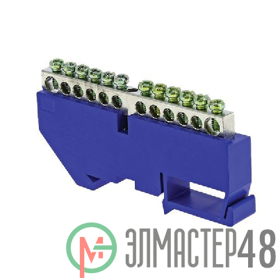 Шина нулевая N 6х9 12 отвер. никель син. изолятор на DIN-рейку PROxima EKF sn1-63-12-d