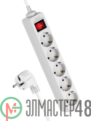 Удлинитель 5х5м с заземл. 16А IP20 ПВС 3х1 с выкл. Космос YKsm5m-5g-Z-V(K)
