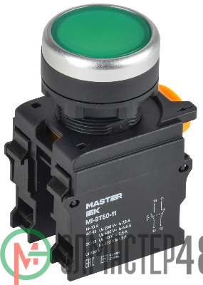 Кнопка d22мм 1НО+1НЗ MASTER зел. IEK MI-BT60-11-3-22-K06