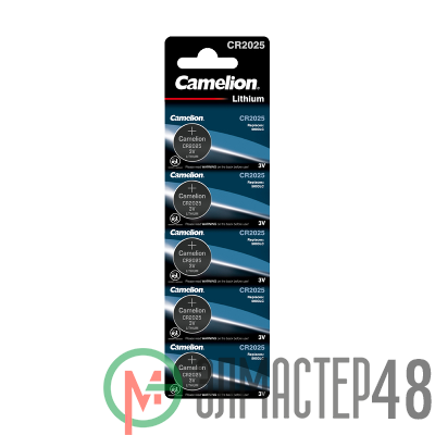 Элемент питания литиевый CR CR2025 BL-5 (блист.5шт) Camelion 1594