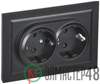 Розетка 2-м СП BRITE РСш12-3-БрЧ 16А в сборе с заземл. защ. шторки черн. IEK BR-R24-16-K02-F