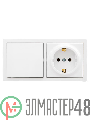 Блок выключатель 1-клав. и розетка 1-местн с заземл. LETO белый горизонталь LEZARD 752-0200-170BAP