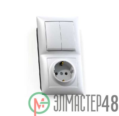 Блок СП БКВР-412 Селена (2-кл. выкл. + розетка с заземл.) бел. Кунцево 8208