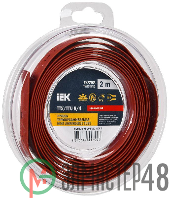 Трубка термоусадочная ТТУ нг-LS 8/4 красн. (уп.2м) IEK UDR12-008-004-002-K04-T